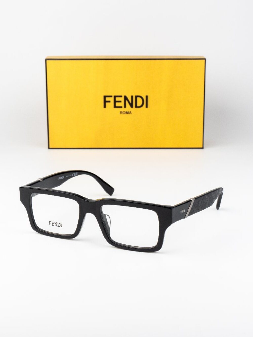 Fendi DIAGONAL Men Eyeglasses Square Black FE50114F 001 NEW AUTHENTIC